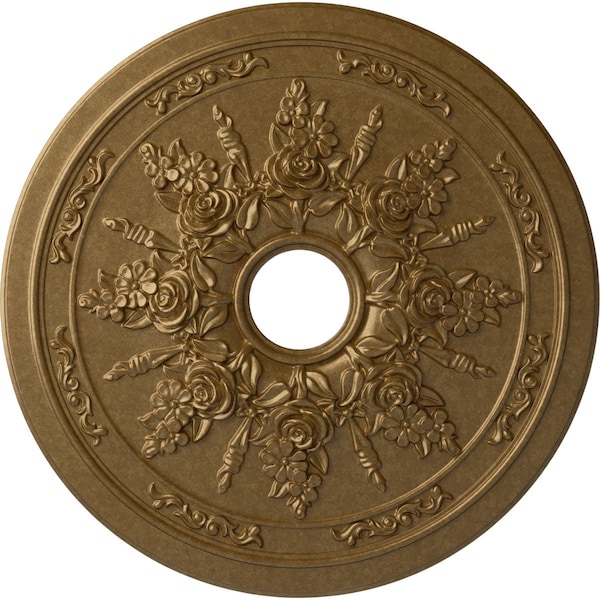 Ekena Millwork Rose and Ribbon Ceiling Medallion (Fits Canopies up to 4"), 23 5/8"OD x 4"ID x 1 1/2"P, Pale Gold CM23ROPAS - main